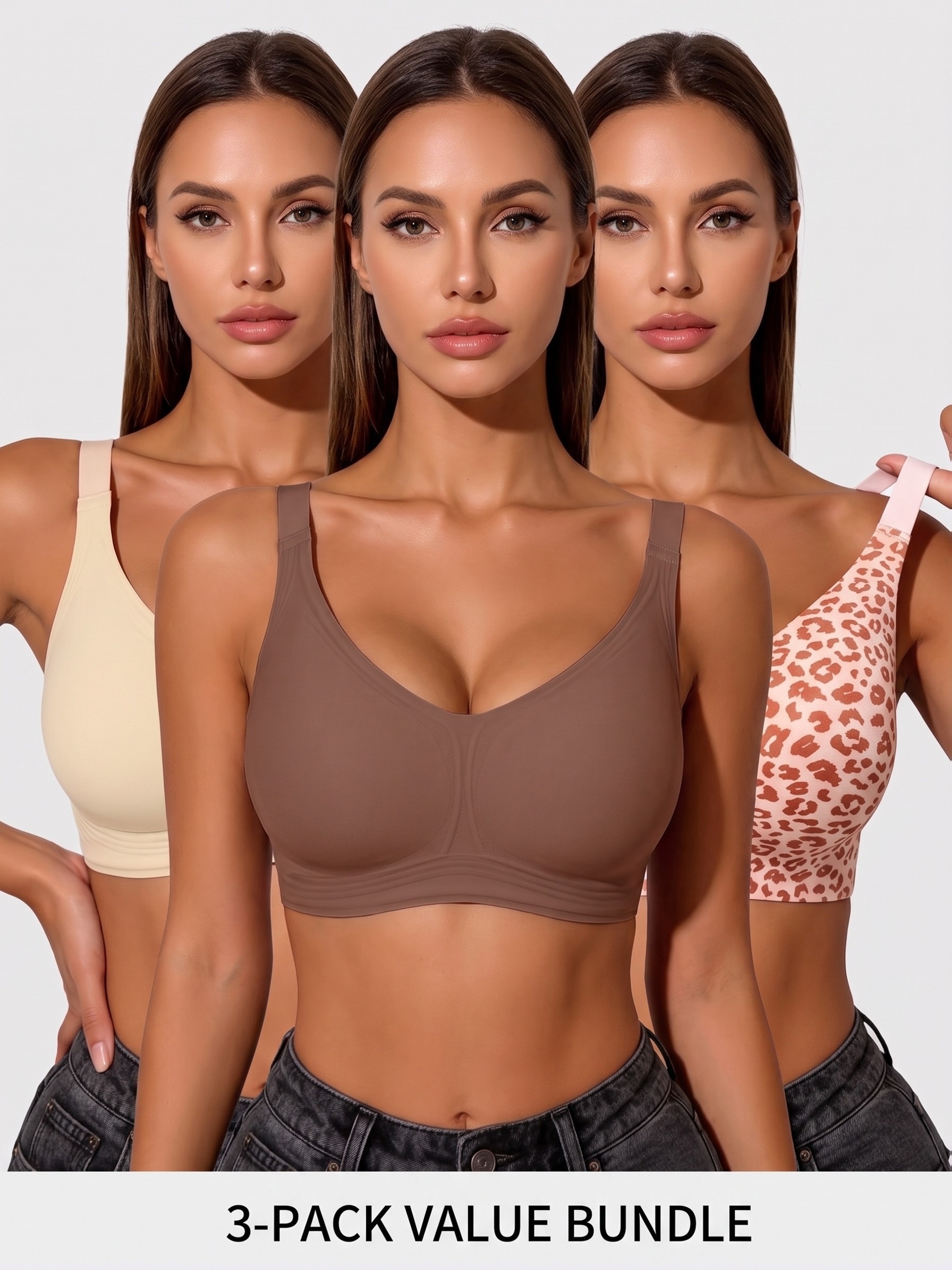 3pcs Sports Bra Set for Women, Jelly Gel Soft Support